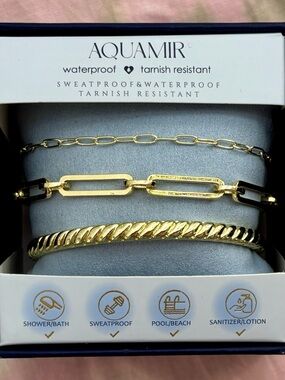 Aquamir Gold-Tone 3-Piece Chain & Cuff Bracelet Set